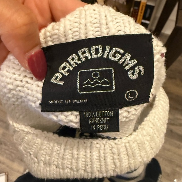 PARADIGMS | Vintage Nautical Striped Sweater - Navy and White Handknit Large - Picture 4 of 4